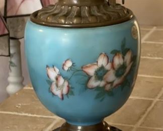 Consolidated Glass Hand painted Blue Lamp	14in h x 6.5in diameter	
