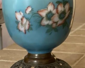 Consolidated Glass Hand painted Blue Lamp	14in h x 6.5in diameter	

