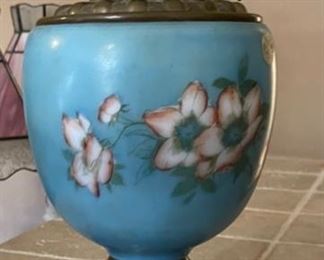 Consolidated Glass Hand painted Blue Lamp	14in h x 6.5in diameter	
