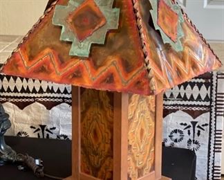 Southwest Rustic Patinated Metal Lamp	28 x 19 x 19 in	HxWxD
