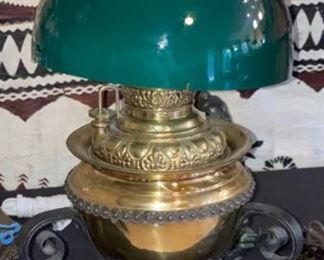 Antique Brass Oil Lamp Green Shade	24 x 10 x 10in	HxWxD
