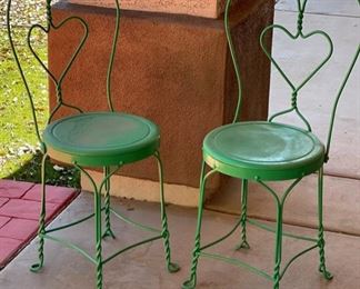 2pc Antique Twisted Wire Parlor Chairs Heart Back	35 x 14 x 12	HxWxD
