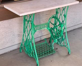 Antique Singer Treadle Cast Iron Base Marble Top Bistro Table	29 x 35 x 15.5	HxWxD
