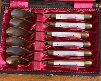 Brass MOP Spoons in Case	6.5x4.5in	
