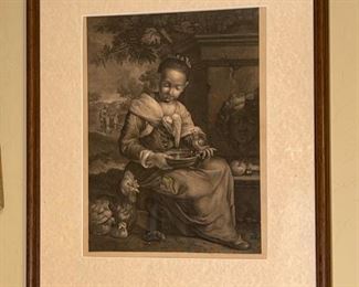 Framed Etching Print Girl with Rooster	Frame: 22 x 18in	
