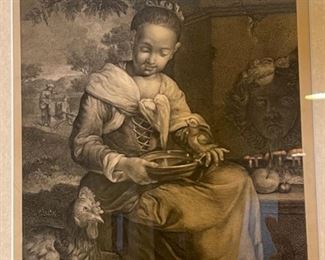 Framed Etching Print Girl with Rooster	Frame: 22 x 18in	
