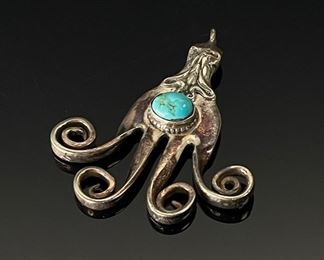 Silver & Turquoise Artist Made Fork Pendant	57x47mm	
