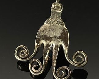 Silver & Turquoise Artist Made Fork Pendant	57x47mm	
