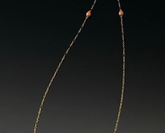 Antique 14k gold Carved Coral floral Pendant Necklace	16in Long Centerpiece: 28x10mm	
