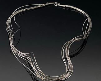 Vintage 8 Strand Liquid Silver Necklace Southwest	28in Long	
