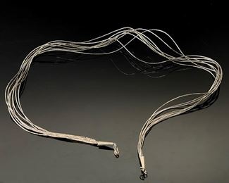 Vintage 8 Strand Liquid Silver Necklace Southwest	28in Long	
