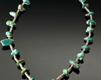 Vintage Native American Turquoise Chunk and Shell Heishi Necklace Native American Heishe	26in	
