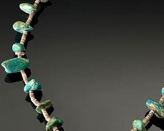 Vintage Native American Turquoise Chunk and Shell Heishi Necklace Native American Heishe	26in	
