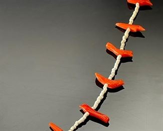 Vintage Zuni Fetish Bird & Turtle Necklace Coral & Shell Heishi Native American Heishe	23in	

