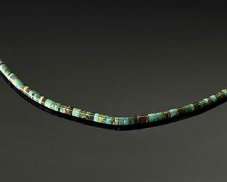 Vintage Turquoise & Shell Graduated Heishi Necklace Native American Heishe	26in Long	
