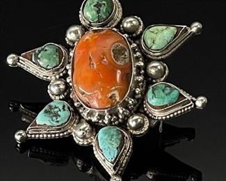 Vintage Native American Turquoise & Coral Pendant Star Charm	63x53mm	
