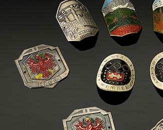 Lot of 9 Vintage German Hiking Stick Medallions		
