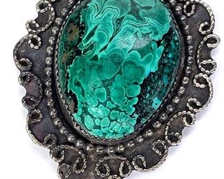 Vintage Silver & Malachite Pendant	86x41x9mm	
