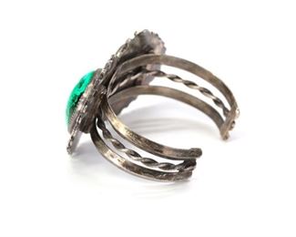 Handmade Malachite and Silver Cuff Bracelet	Size: 6.75 Centerston: 32x28mm	
