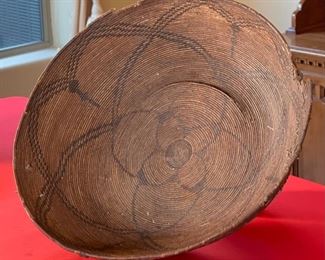 22in 1800s Antique Apache Tray Coiled Gathering Basket  Native American	5in h x 21.75 in diameter	
