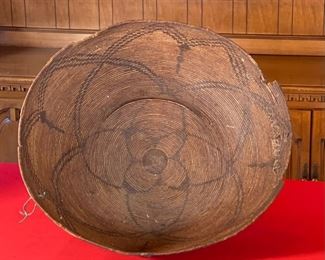 22in 1800s Antique Apache Tray Coiled Gathering Basket  Native American	5in h x 21.75 in diameter	
