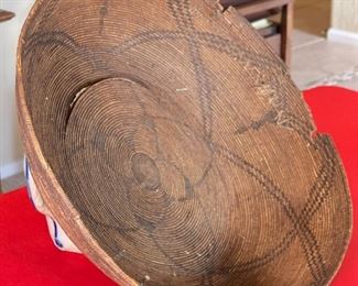 22in 1800s Antique Apache Tray Coiled Gathering Basket  Native American	5in h x 21.75 in diameter	
