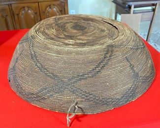 22in 1800s Antique Apache Tray Coiled Gathering Basket  Native American	5in h x 21.75 in diameter	
