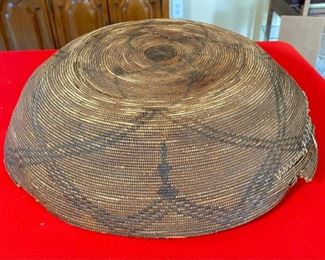 22in 1800s Antique Apache Tray Coiled Gathering Basket  Native American	5in h x 21.75 in diameter	

