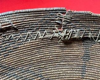 22in 1800s Antique Apache Tray Coiled Gathering Basket  Native American	5in h x 21.75 in diameter	
