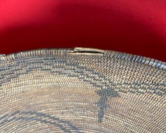 22in 1800s Antique Apache Tray Coiled Gathering Basket  Native American	5in h x 21.75 in diameter	
