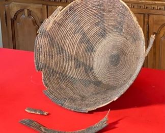 1800s Antique Apache Basket  Native American triangle Pattern	8x15.5in diameter	

