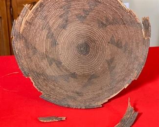 1800s Antique Apache Basket  Native American triangle Pattern	8x15.5in diameter	
