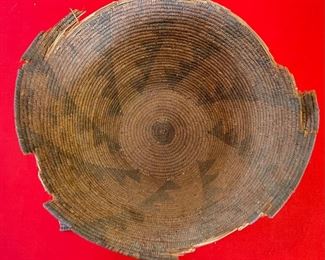 1800s Antique Apache Basket  Native American triangle Pattern	8x15.5in diameter	
