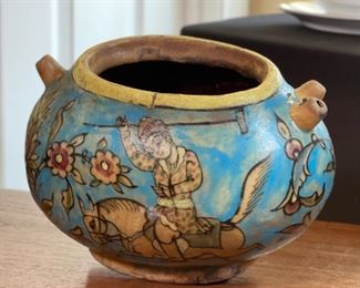 Antique Persian Kashkul Beggar’s Bowl Ceramic dervish	5x5.5x8in	
