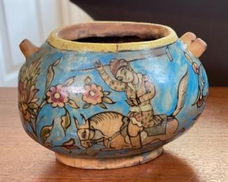 Antique Persian Kashkul Beggar’s Bowl Ceramic dervish	5x5.5x8in	
