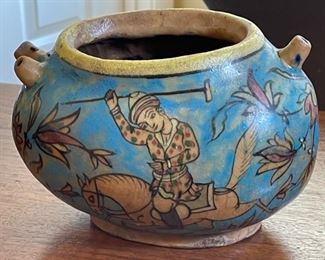 Antique Persian Kashkul Beggar’s Bowl Ceramic dervish	5x5.5x8in	
