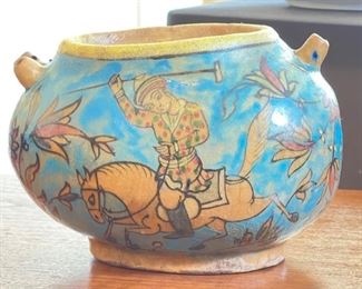 Antique Persian Kashkul Beggar’s Bowl Ceramic dervish	5x5.5x8in	
