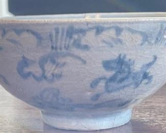 #2 Antique Chinese Kraak Porcelain Bowl Blue & White Ming  Horse  Export Ware	2.5x 5.5in	
