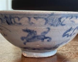 #2 Antique Chinese Kraak Porcelain Bowl Blue & White Ming  Horse  Export Ware	2.5x 5.5in	
