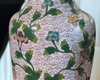 2pc Chinese Cloisonne Vases Cloisonné PAIR Enamel	9in H x 3in Diameter at rim	
