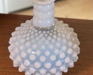 Fenton Moonstone Hobnail Opalescent White And Clear Bud Vase	5in H x 4in Diameter	
