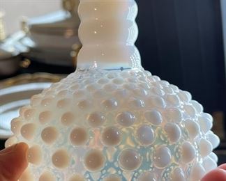 Fenton Moonstone Hobnail Opalescent White And Clear Bud Vase	5in H x 4in Diameter	

