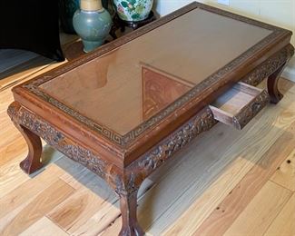 Vintage Chinese Carved Wood Coffee Table	15 x 42 x 22 in	HxWxD
