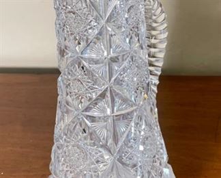 Antique American Brilliant Cut Glass Water Pitcher Tankard	7.75 x 5 x 7 in	HxWxD
