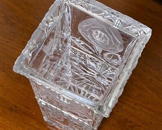 American Brilliant Cut Glass Square Vase Flower Butterfly	13.5 x 5 x 5 in	HxWxD
