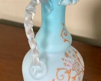 Antique Ruffle Rim Art Glass Pitcher	10 inch high	

