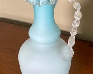 Antique Ruffle Rim Art Glass Pitcher	10 inch high	
