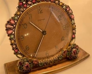 CYMA Swiss Clock by Robert Vintage Rhinestone	3.5 x 4.5 x 2in	HxWxD
