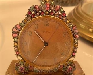 CYMA Swiss Clock by Robert Vintage Rhinestone	3.5 x 4.5 x 2in	HxWxD
