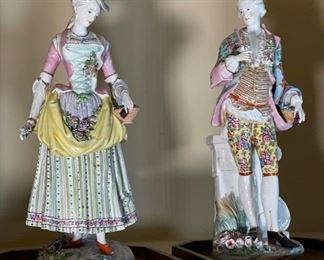 2pc Meissen Style Porcelain Statues Sculptures	18 x 6 x 6in	
